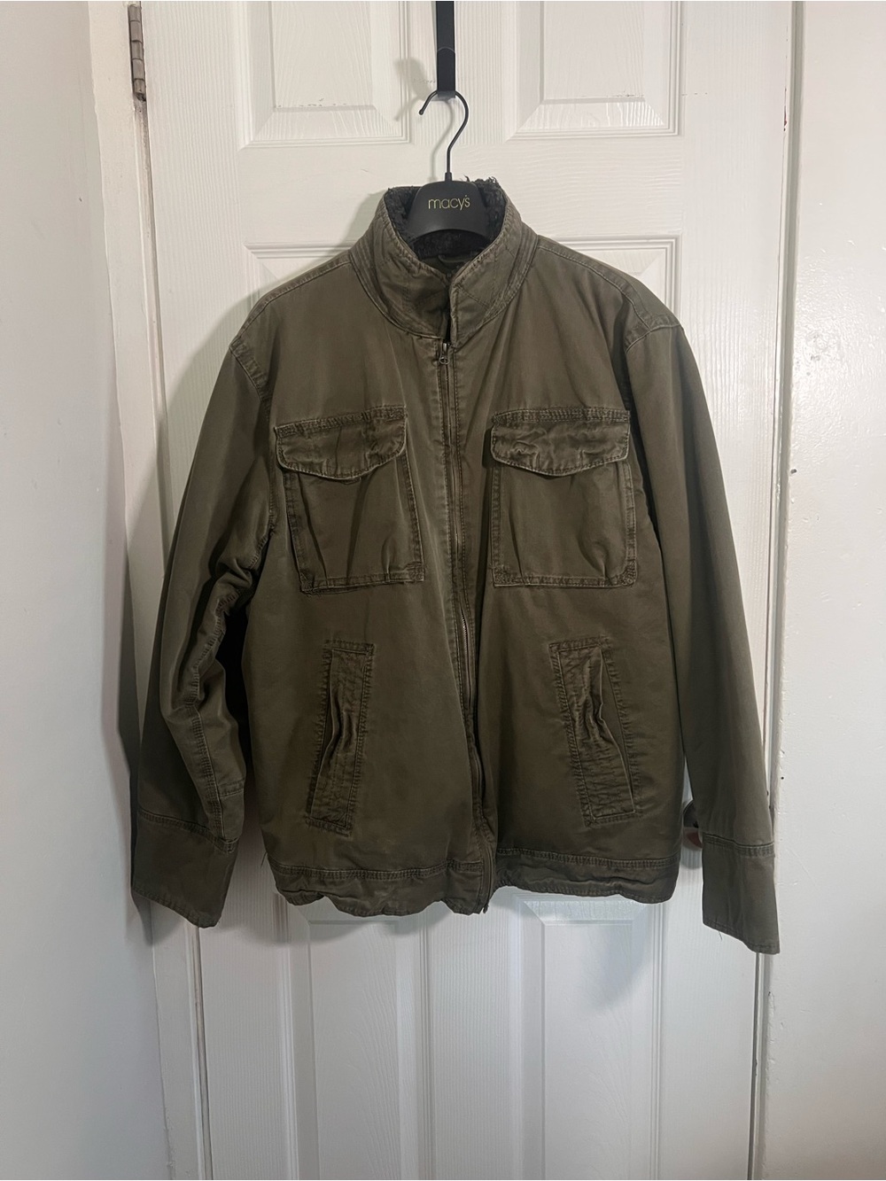 Men's Olive Green Field Jacket Sherpa Lined - Arizona | Size Large | 100% Cotton